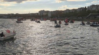 Tekirdağda onlarca tekne Sumud Filosuna destek için denize açıldı