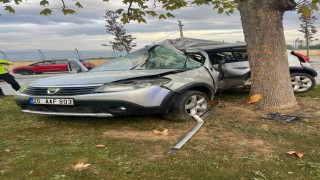 Ağaca çarpıp ikiye bölünen otomobildeki kadın hayatını kaybetti