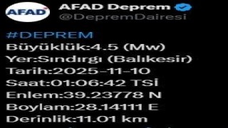 Balıkesirde 4.5 büyüklüğünde deprem
