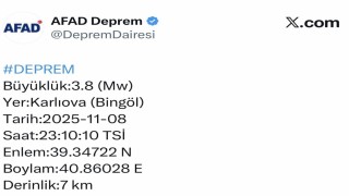 Bingölde 3.8 büyüklüğünde deprem