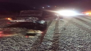 Boluda domuza çarpan otomobil hurdaya döndü: 1 yaralı