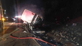 Boluda kaza yapan tır alev alev yandı