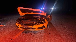 Çorumda otomobil yola çıkan danaya çarptı: 2 yaralı