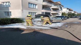 Gönende park halindeki araç alev aldı