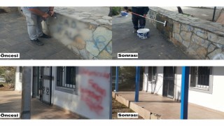 Kent estetiğini bozan yazılar ve resimler belediye ekiplerince temizleniyor