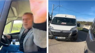 Öğrenci dolu okul servisi şoförünün, trafikte bıçaklı tehdit iddiası