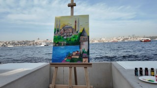 Öğretmenler Kız Kulesinden eşsiz İstanbul manzarasını resmetti