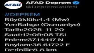 Osmaniyede 4.4 büyüklüğünde deprem