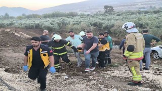 Otomobil zeytin bahçesine uçtu: 1 yaralı