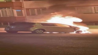 Park halindeki otomobil alevlere teslim oldu