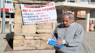 Tarihi çeşme için vatandaştan tek kişilik eylem