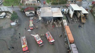 Arnavutköyde tır tamirhanesinde korkutan yangın