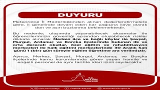 Artvin merkez ve 4 ilçede kar nedeniyle eğitime 1 gün ara verildi