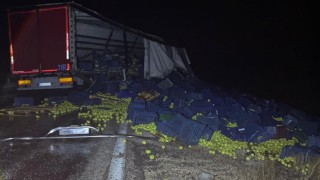 Beyşehirde tır bariyerlere çarptı: 1 yaralı