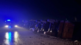 Bilecikte devrilen tırın sürücüsü yaralandı