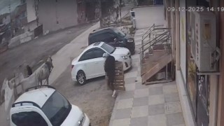 Bina önünden malzemeleri izinsiz alan şahıslar kameraya yakalandı