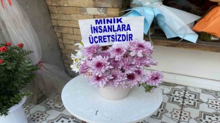 Bir saksıya ayırdığı çiçekleri küçük çocuklar için ücretsiz yaptı