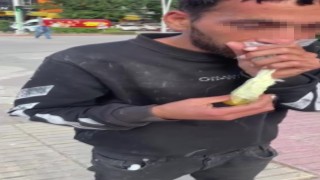 Caddede güpegündüz bali çekip kendinden geçti