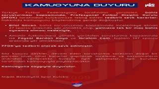 Niğde Belediyespordan futbolcularla ilgili bahis soruşturmasına ilişkin açıklama