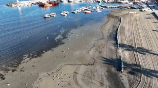 Tekirdağda deniz 20 metre çekildi, sahil havadan görüntülendi