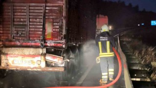 Tomruk yüklü TIRda çıkan yangın büyümeden söndürüldü