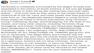 Trump, Venezuela rejiminin Yabancı Terör Örgütü olarak tanımlandığını açıkladı