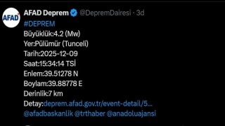 Tuncelide 4.2 büyüklüğünde deprem