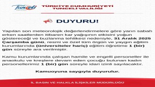 Tuncelide eğitime 1 gün ara verildi