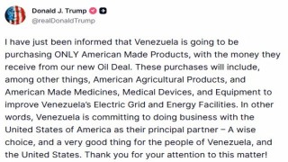 ABD Başkan Trump: Venezuela, petrol anlaşmasından elde edeceği gelirle yalnızca ABD yapımı ürünleri satın alacak