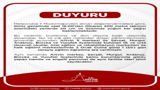 Artvinde eğitime 1 gün ara verildi