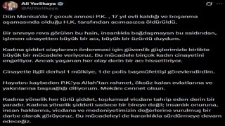 Bakan Yerlikaya: (Manisadaki cinayet) Cinayetle ilgili derhal 1 mülkiye, 1 de polis başmüfettişi görevlendirdim