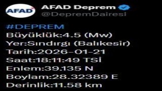 Balıkesirde 4.5 büyüklüğünde deprem