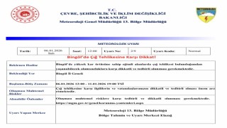 Bingöl  için çığ uyarısı