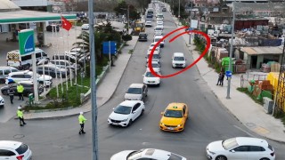 Büyükçekmecede şerit ihlali yapan sürücülere dron destekli uygulama