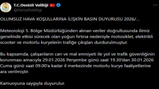 Denizli Valiliği fırtına nedeniyle motorlu kurye faaliyetlerini durdurdu