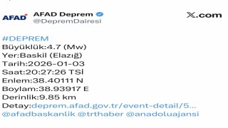 Elazığda 4.7 büyüklüğünde deprem