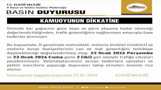 Elazığda motosiklet, mobilet ve motorlu kuryelerin trafiğe çıkışları yasaklandı