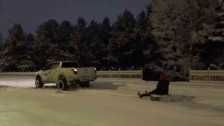 Erzurumda off-roadçuların lastik ve kızaklı kar keyfi