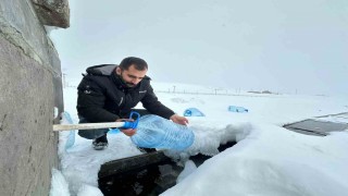 Erzurumda su hatları dondu, vatandaşlar çeşmelerden bidonlarla su taşıdı