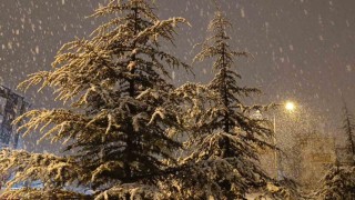 Kırşehirde gece saatlerinde lapa lapa kar yağışı başladı