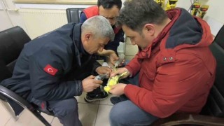 Şanlıurfada papağanın ayağına sıkışan halhal itfaiye ekiplerinin operasyonuyla çıkarıldı