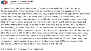 Trumptan Göçmenlik ve Gümrük Muhafaza Dairesi ajanlarının bir kadını vurarak öldürmesi ile ilgili açıklama