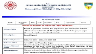 Tunceli için kuvvetli ve yoğun kar uyarısı