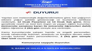 Tuncelide eğitime 2 gün ara