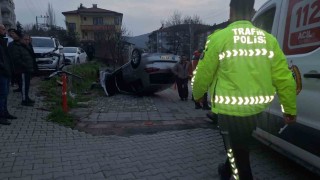 Devrekte otomobil takla attı, sürücü yara almadan kurtuldu