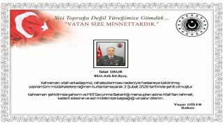 MSB, Bakım Astsubay Kıdemli Başçavuş Talat Okurun şehit olduğunu açıkladı