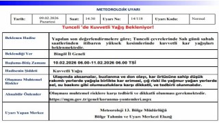 Tunceli için kuvvetli kar yağışı uyarısı