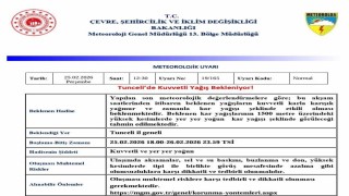 Tunceli için ‘Kuvvetli Yağış uyarısı