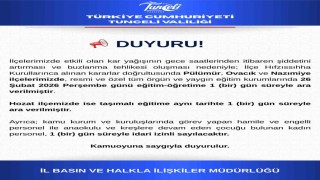 Tuncelinin 3 ilçesinde eğitime 1 gün ara verildi