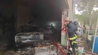 Antalyada oto boyama atölyesindeki yangında iki iş yeri zarar gördü